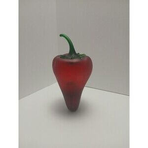Frosted Red Art Glass Chili Pepper Sculpture 7"‎ Hand Blown Home Decor Vintage
